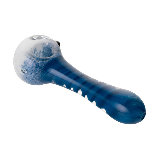 Human Grade IO Twist Glass Spoon Pipe | White Frit with Blue