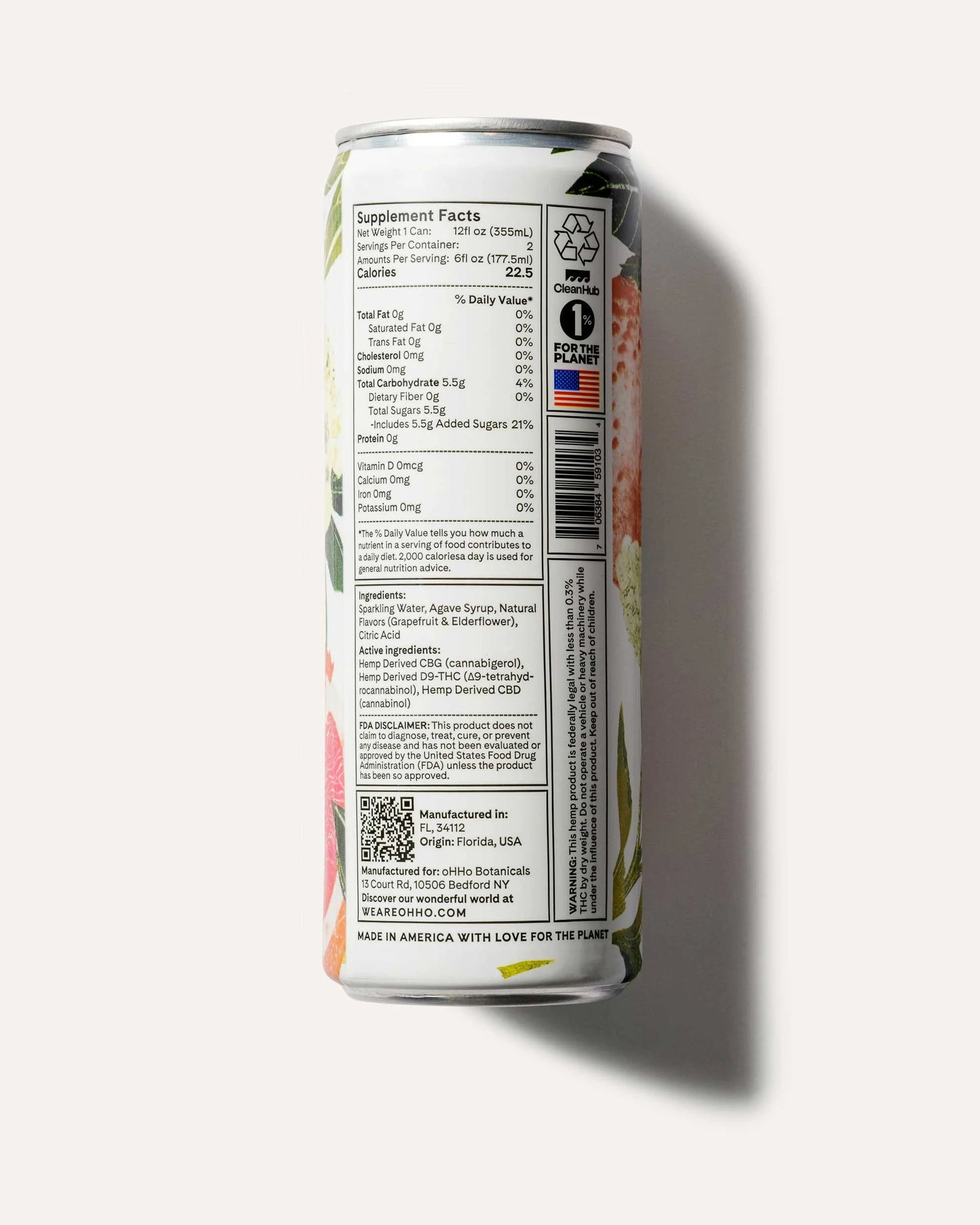 oHHo Pink Grapefruit and Elderflower THC Seltzer