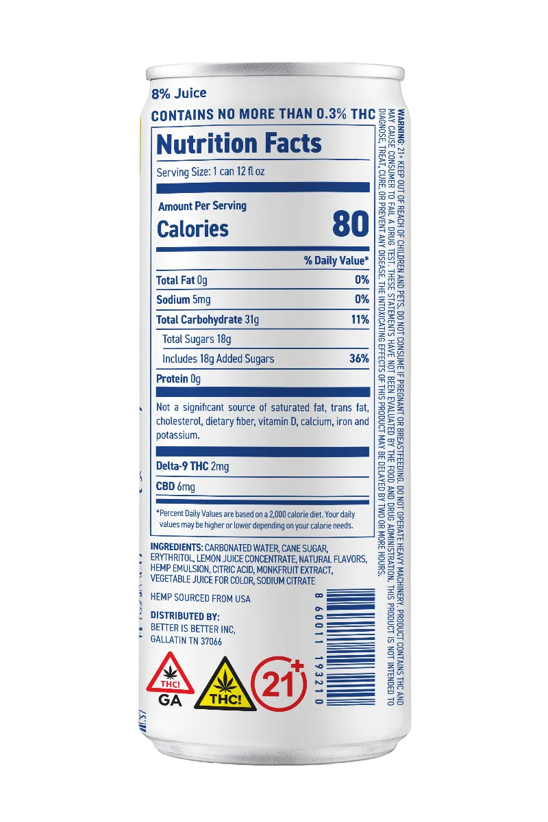 Better Than Booze 2MG THC + 6MG CBD Lemon Drop Martini