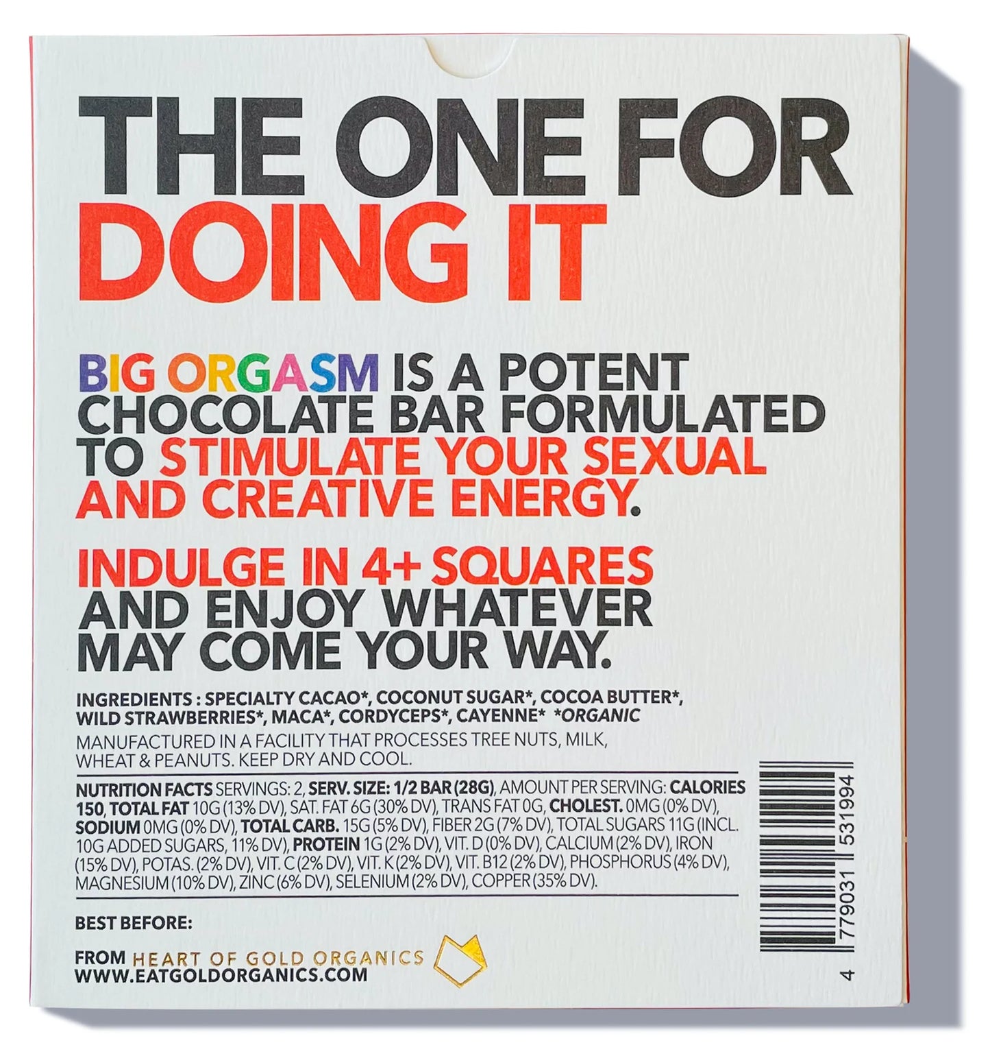 Eat Gold Organics Chocolate Bar | Big Orgasm