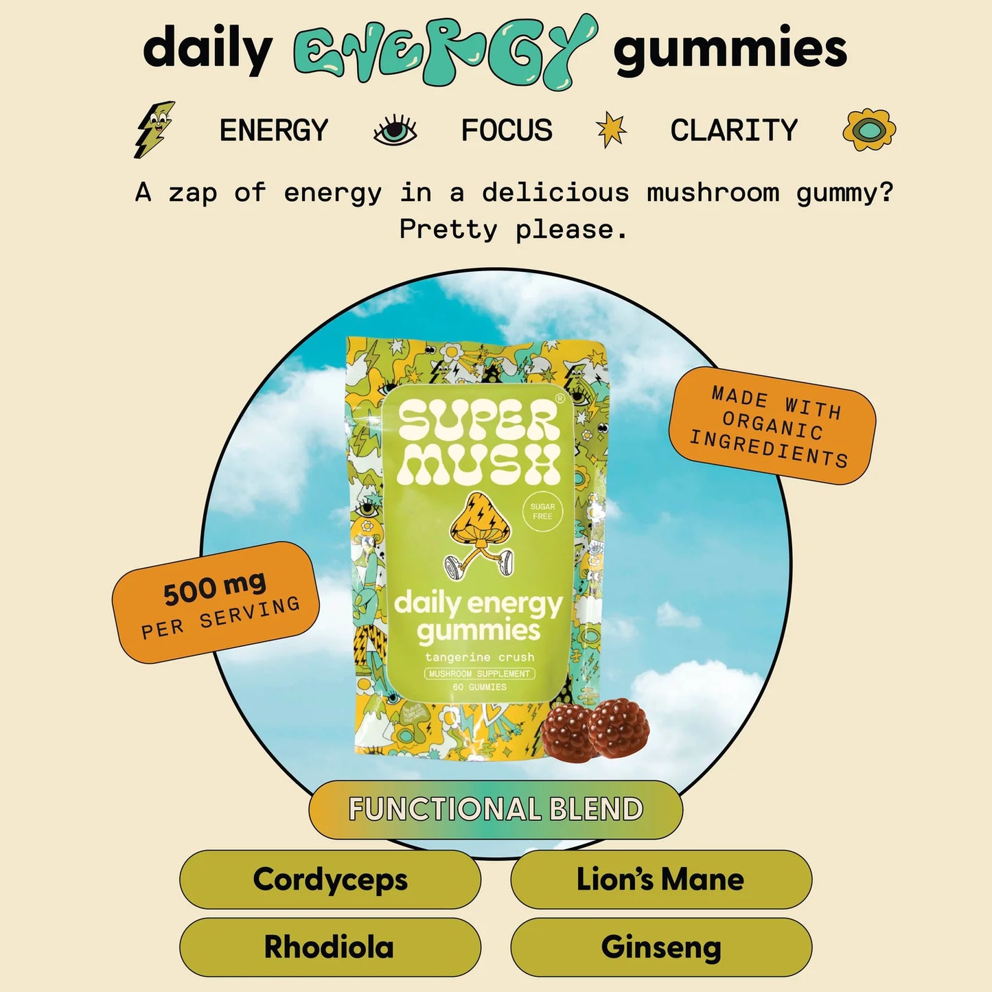 SuperMush Daily Energy Mushroom Gummies
