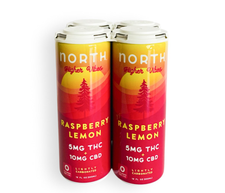 NORTH Higher Vibes Delta 9 THC CBD Sparkling Water | Raspberry Lemon (4 pack) image 0