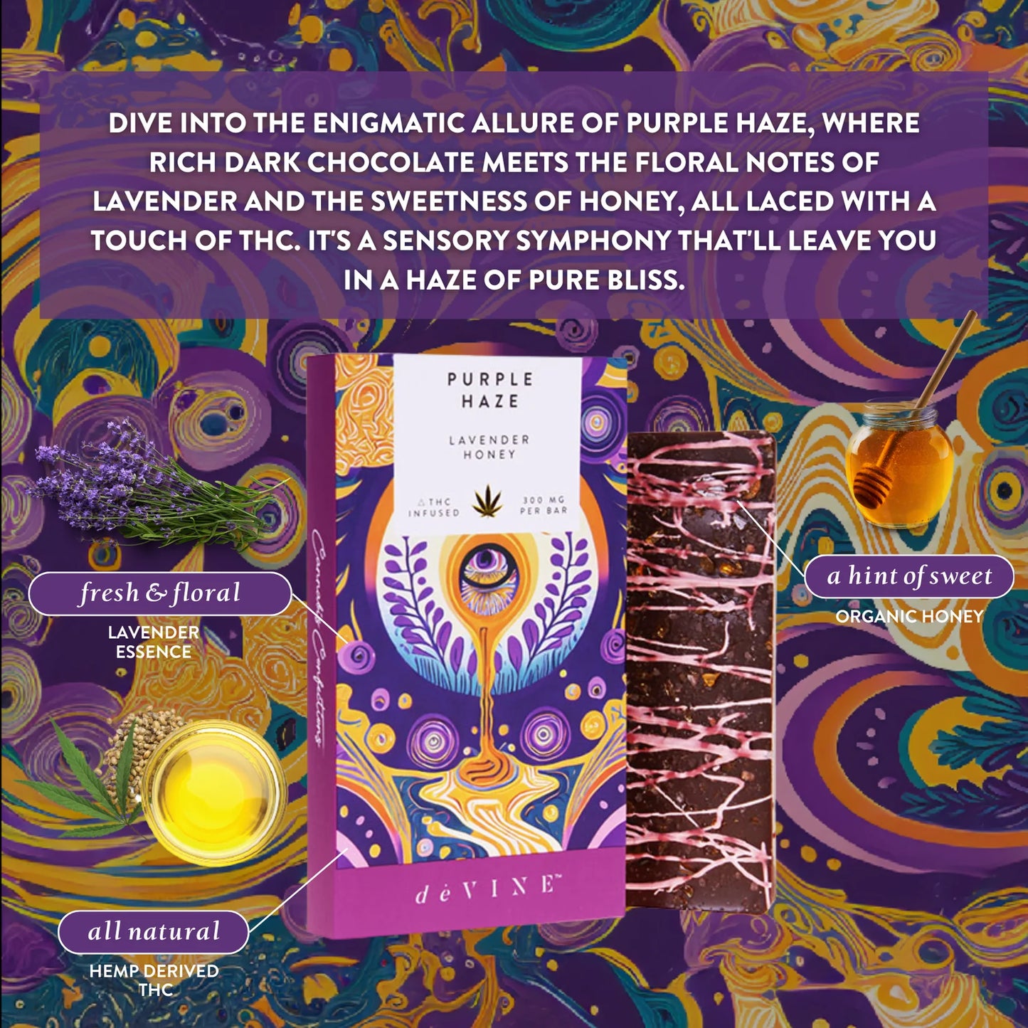 deVINE Cannabis Confections Chocolate Bar | Purple Haze (300mg)